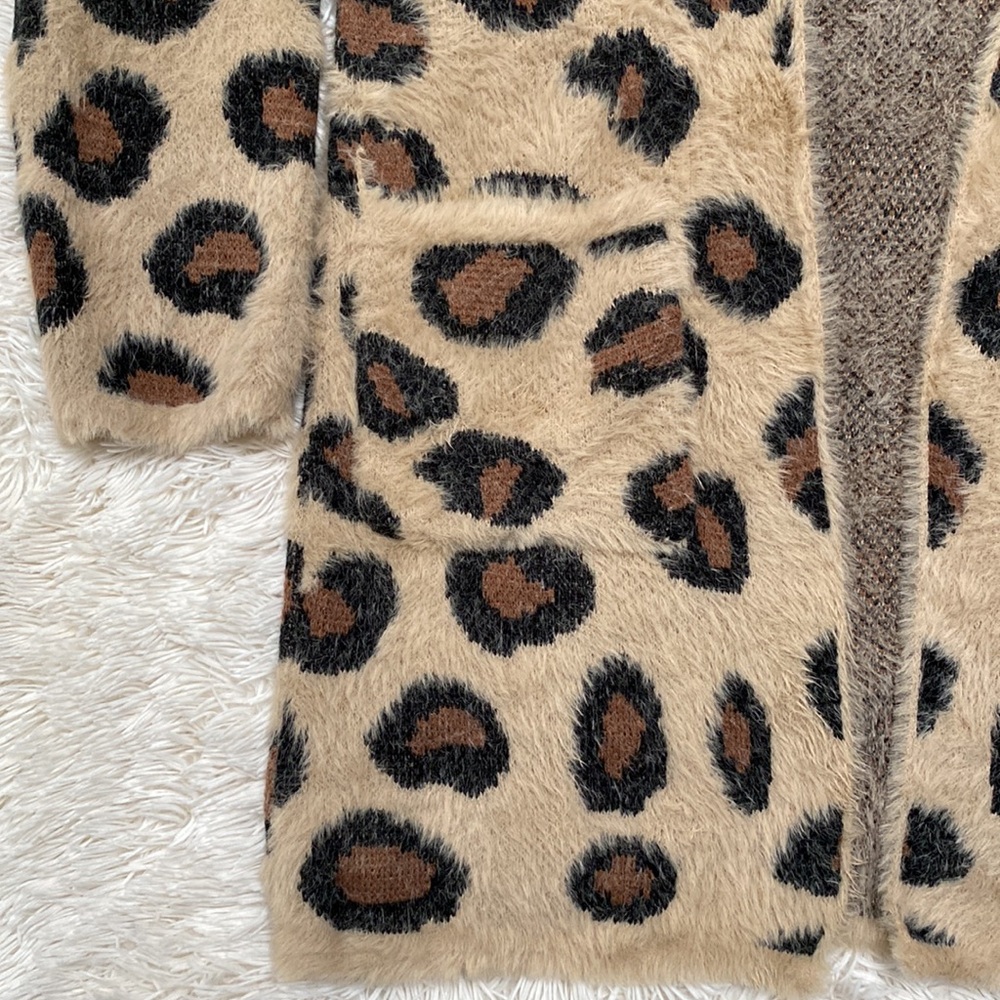 Wanna B Leopard Eyelash Open Cardigan π Tan Brown & Black - Picture 8 of 13